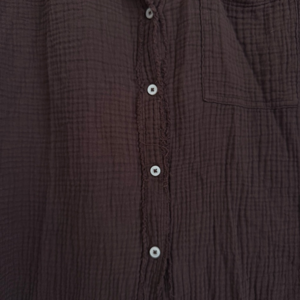 aerie Brown Gauzy Button-Up Coverup Shirt - Picture 6 of 6